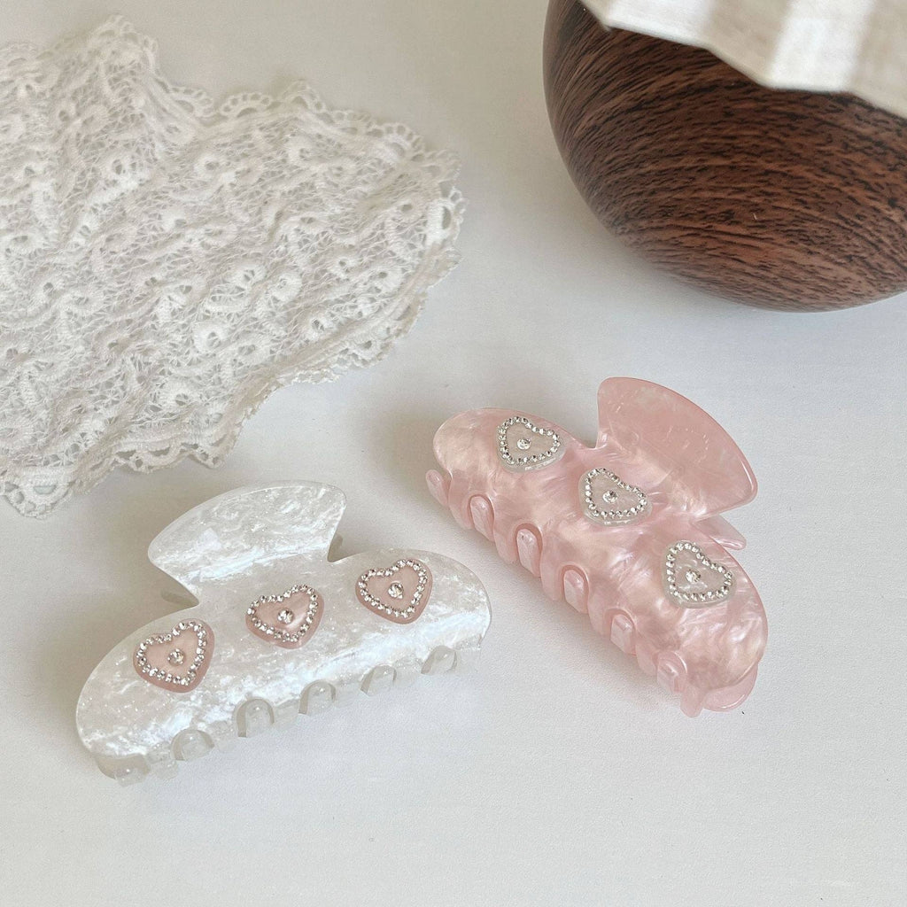 Pinzas para el cabello de acetato con pedrería Sweet Heart MK2PPM6W6HCP514: Blanco