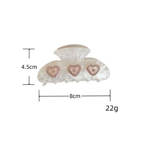 Pinzas para el cabello de acetato con pedrería Sweet Heart MK2PPM6W6HCP514: Blanco