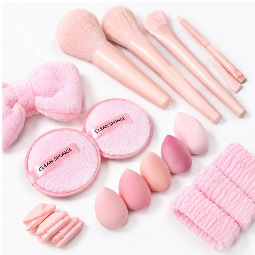 Set profesional de brochas y herramientas sintéticas para maquillaje color melocotón: A2