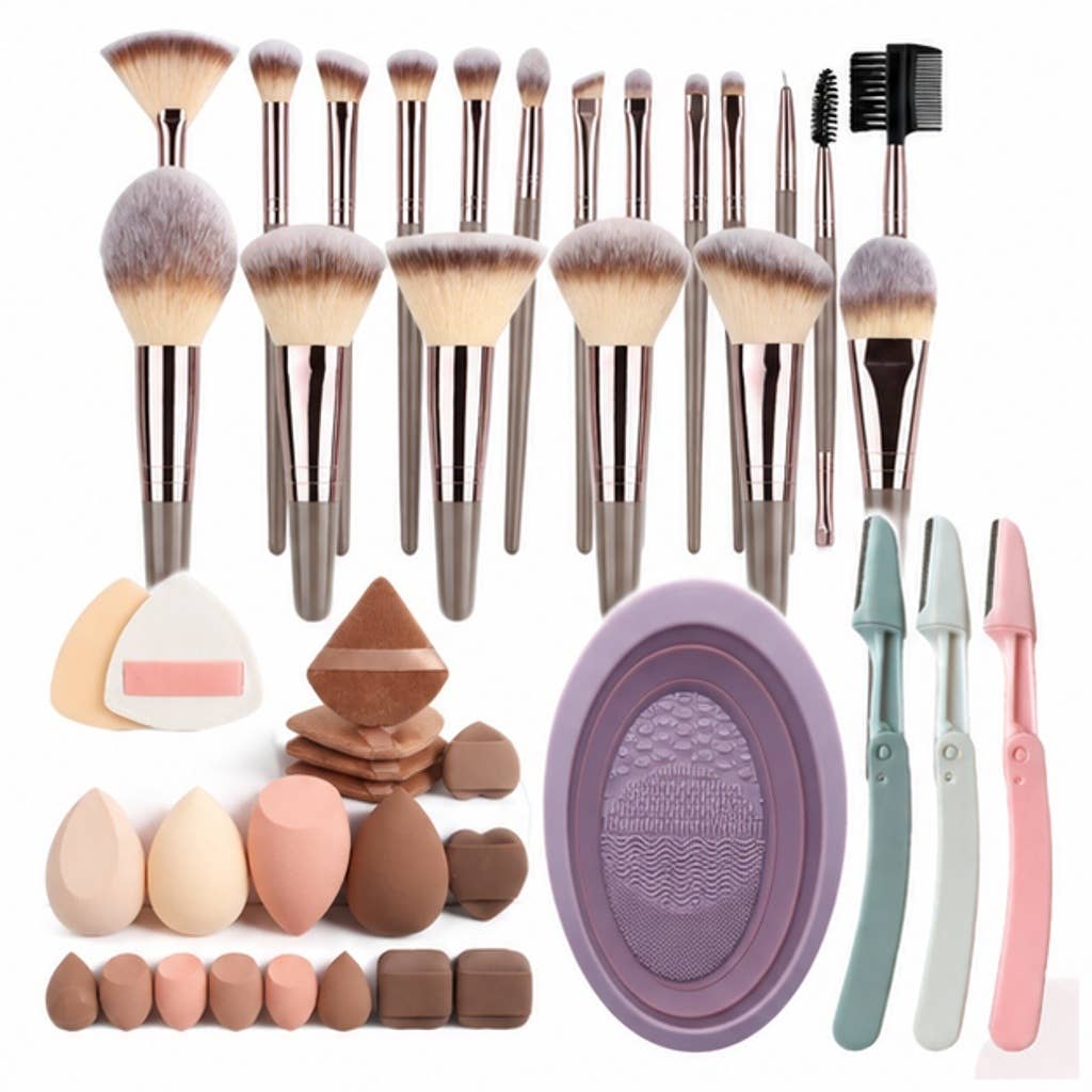 Set de 20 brochas de maquillaje con cerdas de nailon champán: A7