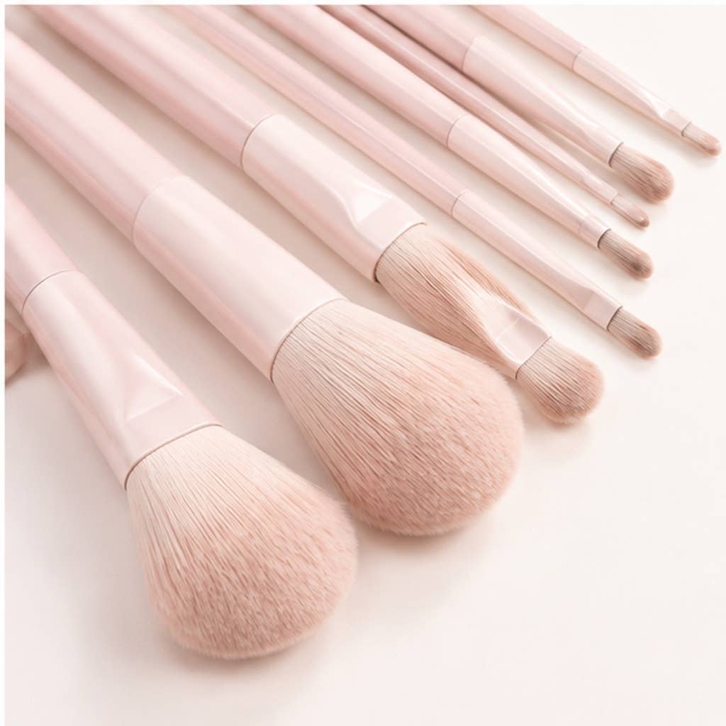 Juego esencial de 13 brochas de maquillaje de fibra sintética rosa: A1