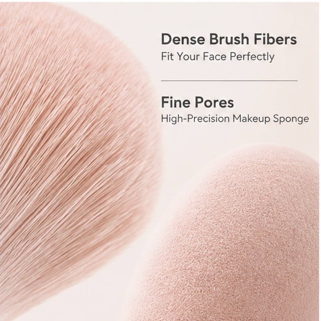 Juego esencial de 13 brochas de maquillaje de fibra sintética rosa: A1