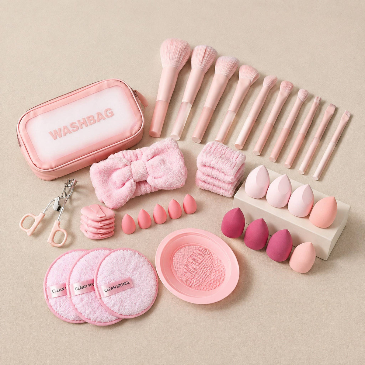 Set profesional de brochas y herramientas sintéticas para maquillaje color melocotón: A2