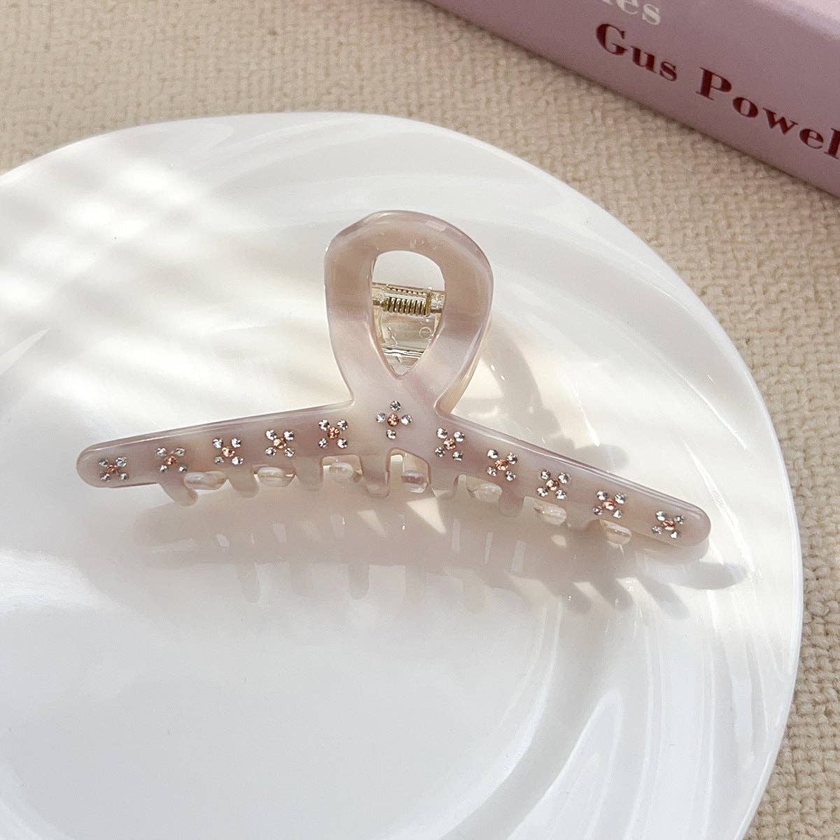 Pinza para el pelo de acetato con motivos florales y pedrería brillante MK2PPM6W6HCP343: Forma de arco - 11 cm