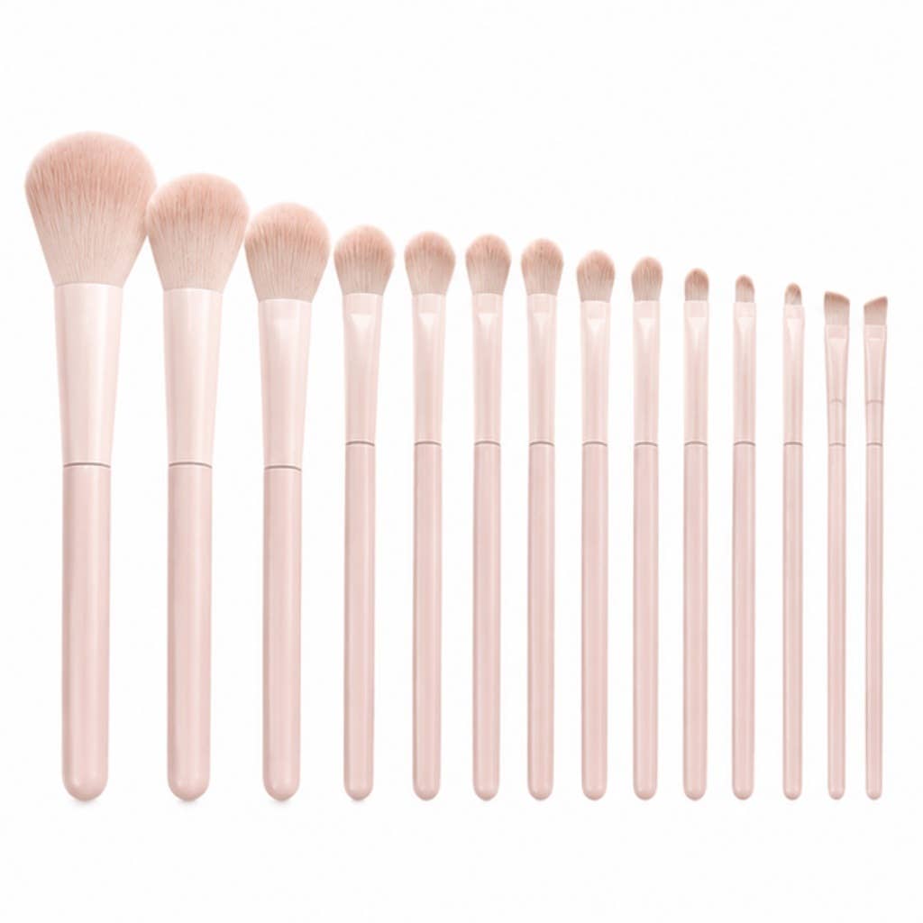 Juego esencial de 13 brochas de maquillaje de fibra sintética rosa: A1