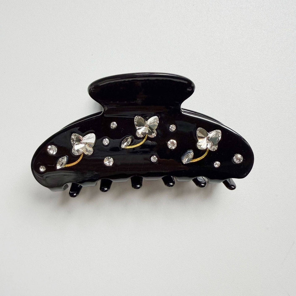 Elegante pinza para el pelo de acetato con flor de pedrería MK2PPM6W6HCP582: Coffee