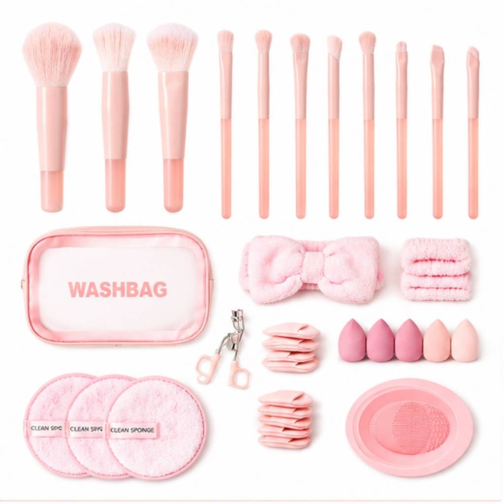 Set profesional de brochas y herramientas sintéticas para maquillaje color melocotón: A2