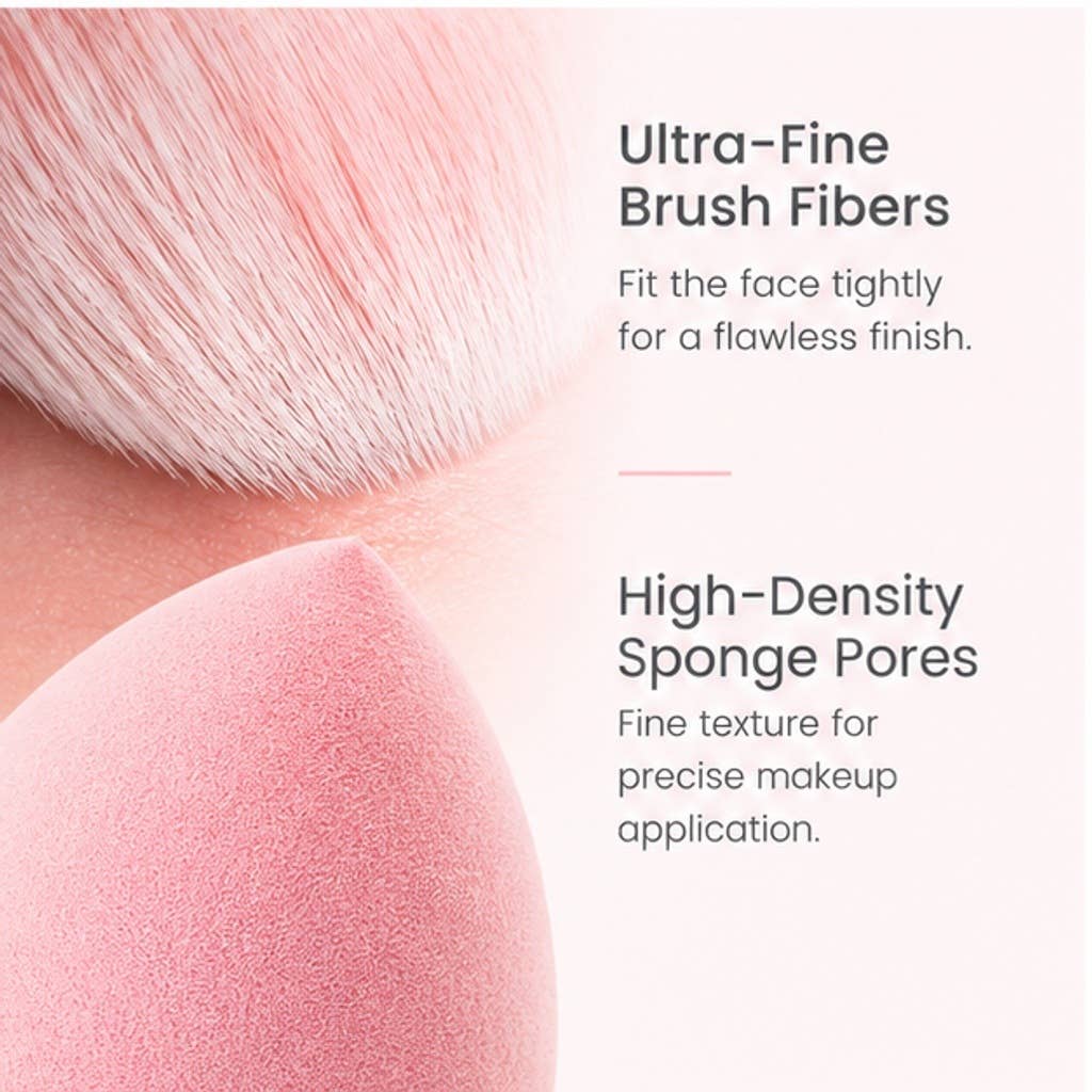 Set profesional de brochas y herramientas sintéticas para maquillaje color melocotón: A2