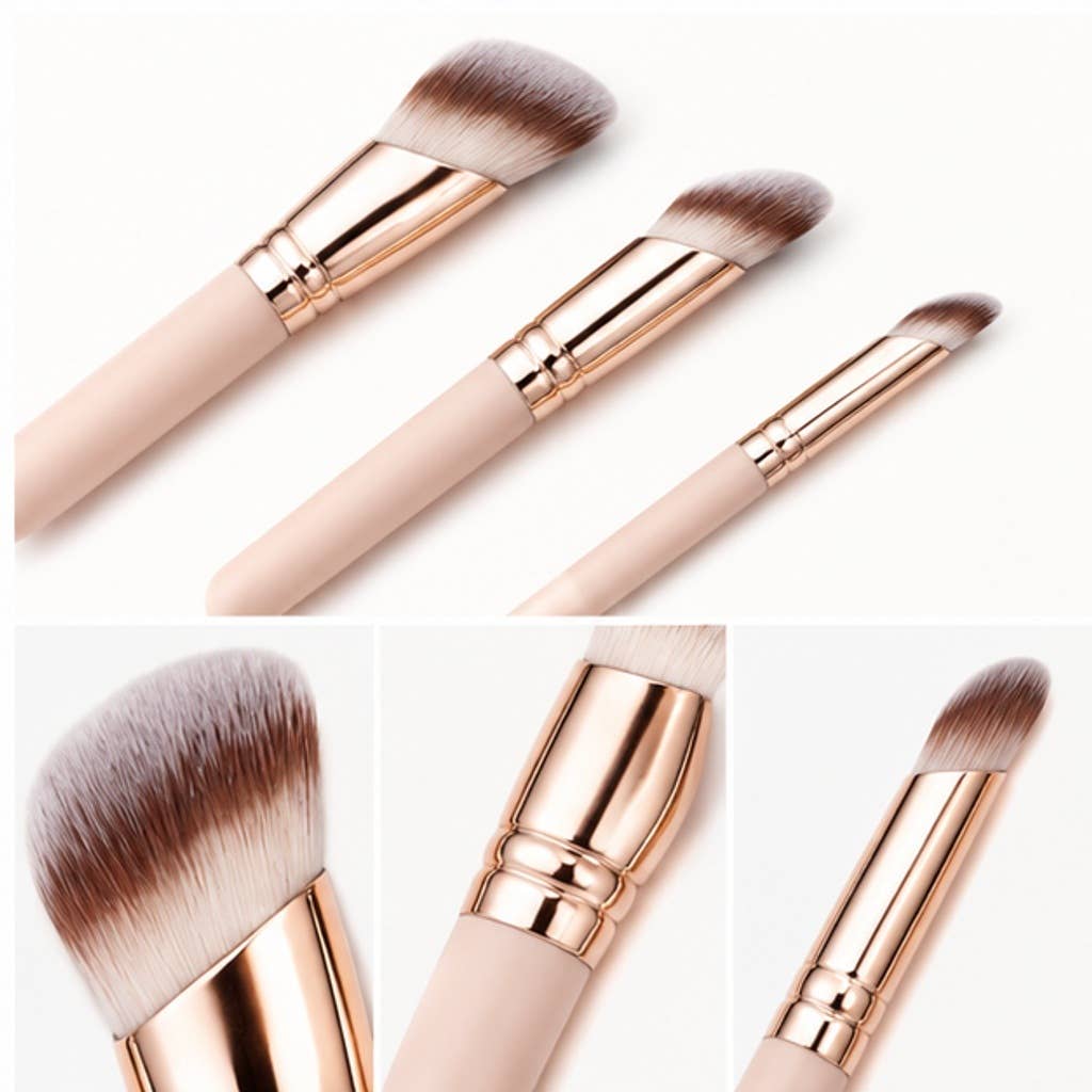 Set esencial de 3 brochas de maquillaje de fibras sintéticas: A1